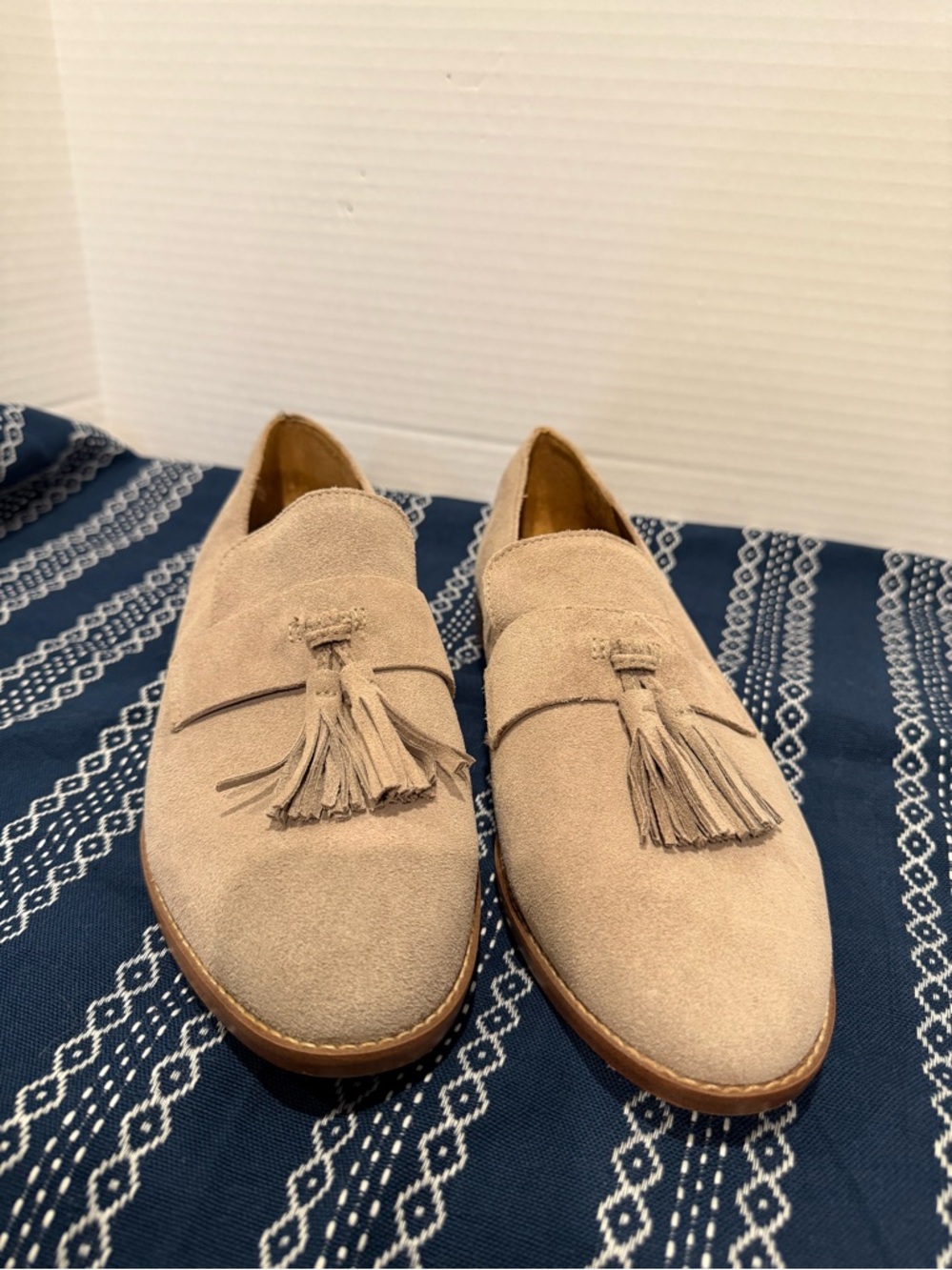 Franco Sarto Men’s Suede Slip On Tassel  Shoes 10M Khaki Color